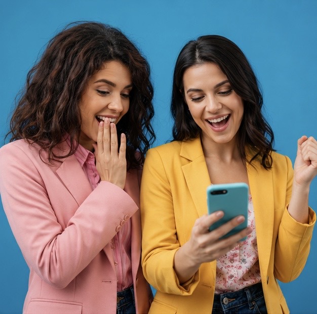 Amigas vendo o controle financeiro pelo celular